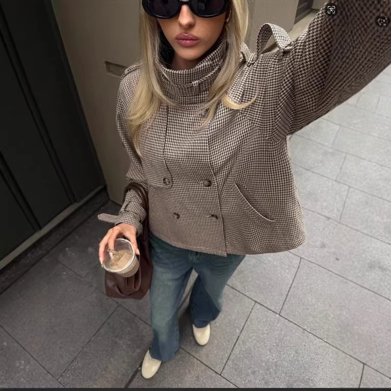 Womens Relaxed-fit Casual Houndstooth Coat - Image 4