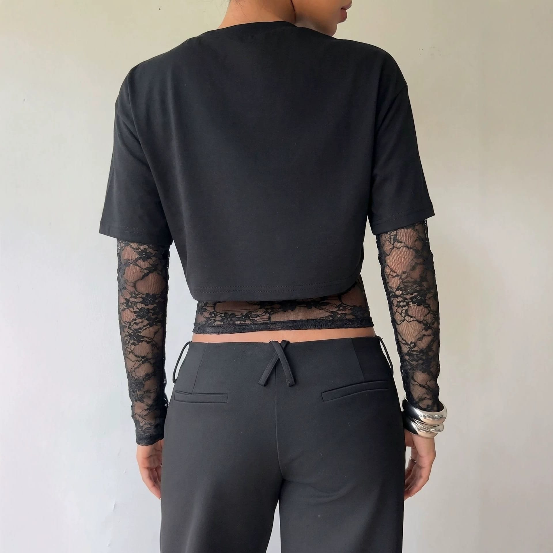 Autumn New Lace Splicing Waist Top - Image 5