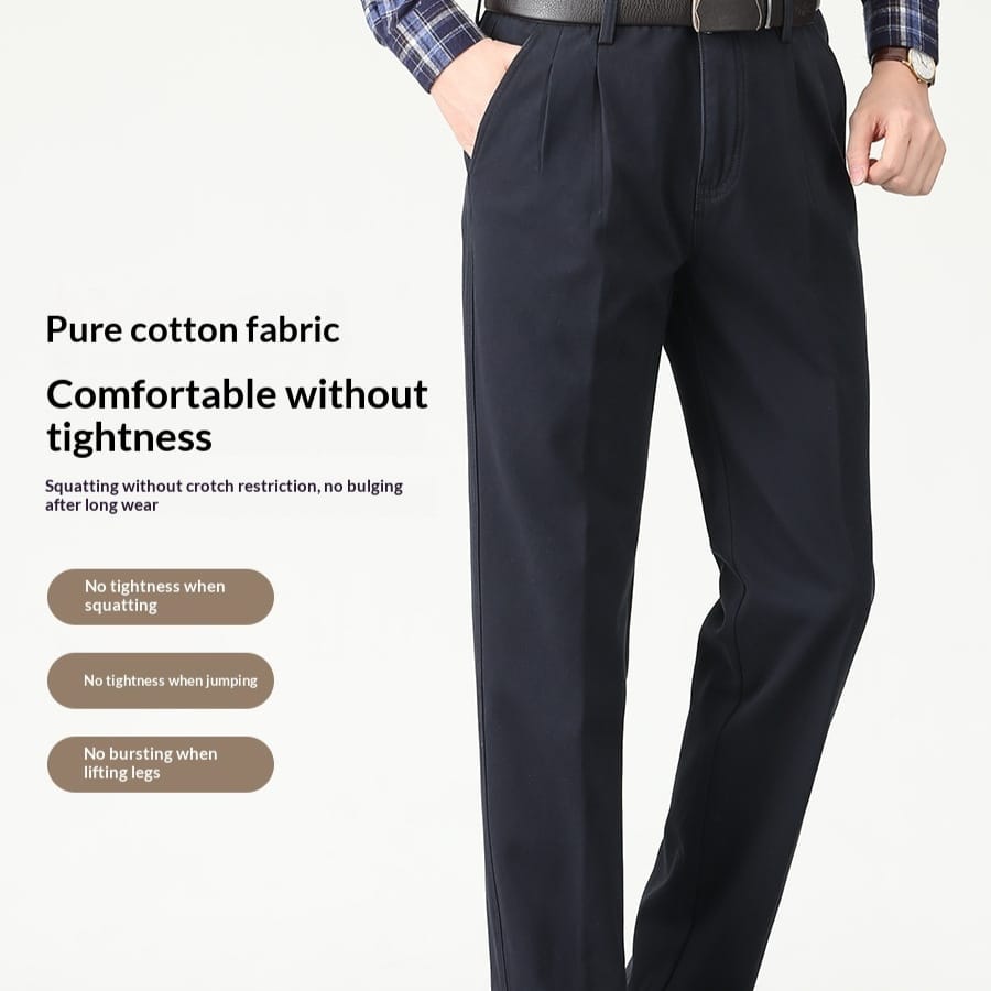 Mens Cotton Casual Pants Winter Fleece-lined