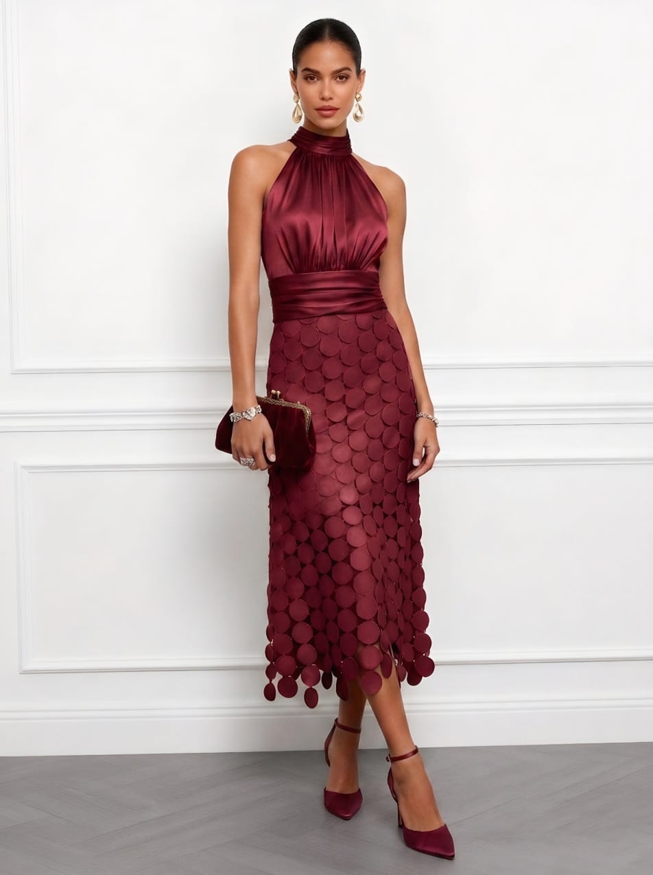 Summer New Arrival French-Style Geometric Round-Skirt Halter-Neck Chic Dress - Image 9