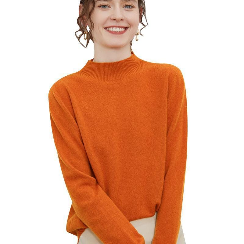 Half-high-neck Solid-color Loose-fit Pullover Knit Sweater - Image 5