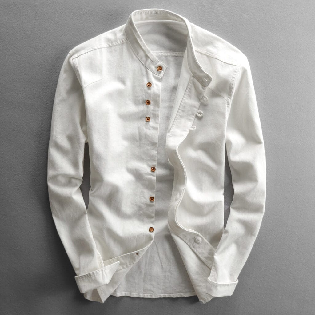 Vintage Chinese-style Slim-fit Shirt With A Mandarin Collar