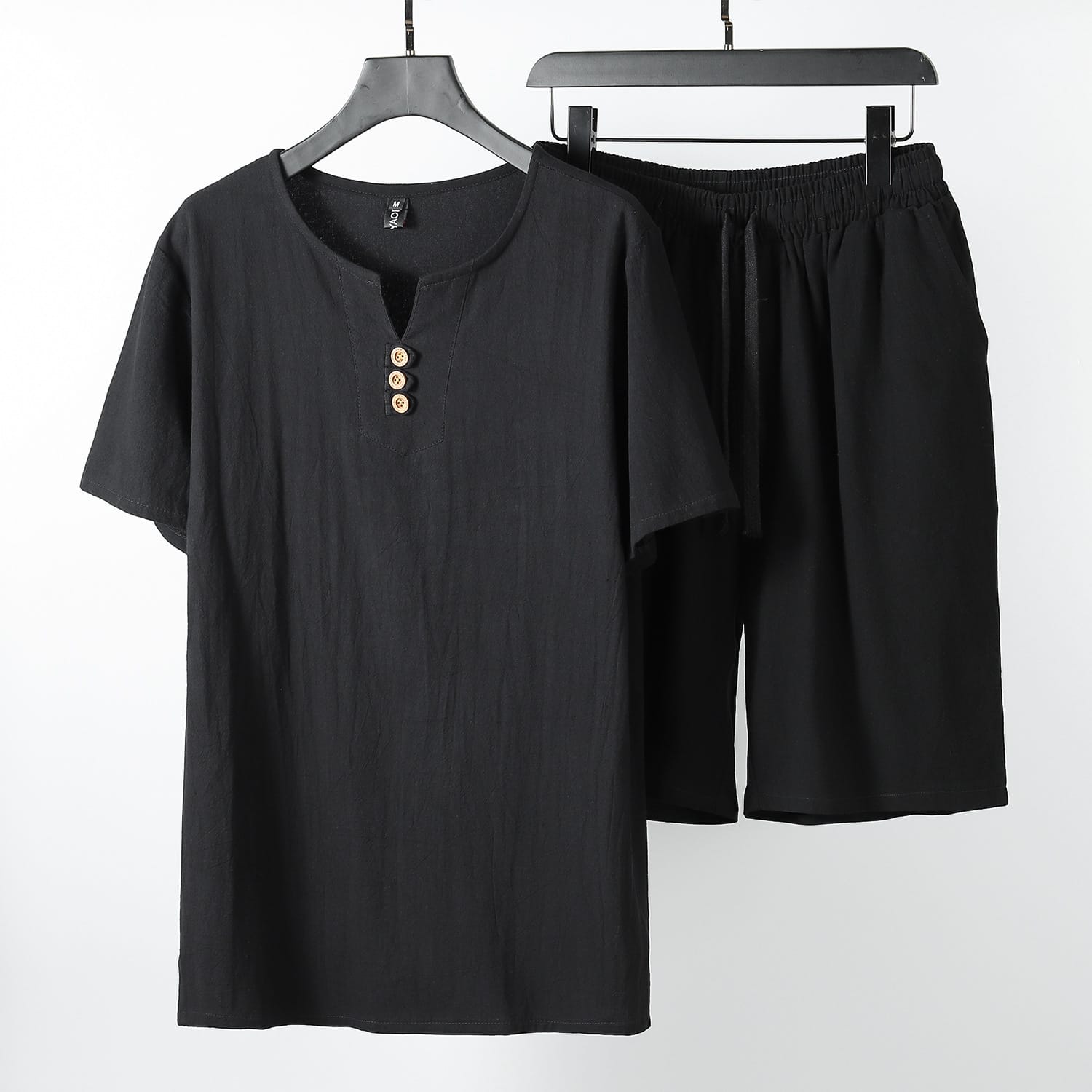 Mens Retro Linen Short-sleeve T-shirt Set - Image 2