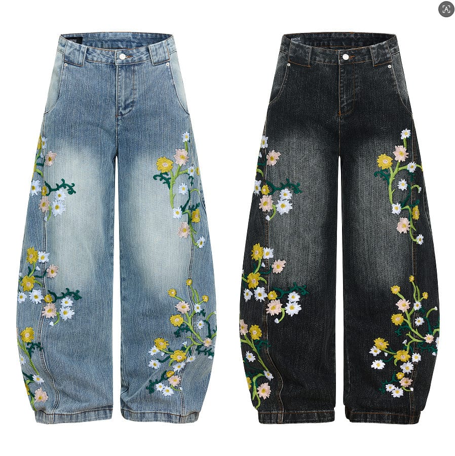 Womens High-waisted Relaxed-fit Floral-embroidered Jeans - Image 4