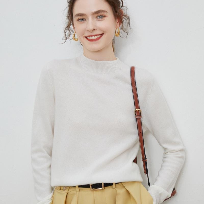 Half-high-neck Solid-color Loose-fit Pullover Knit Sweater - Image 8