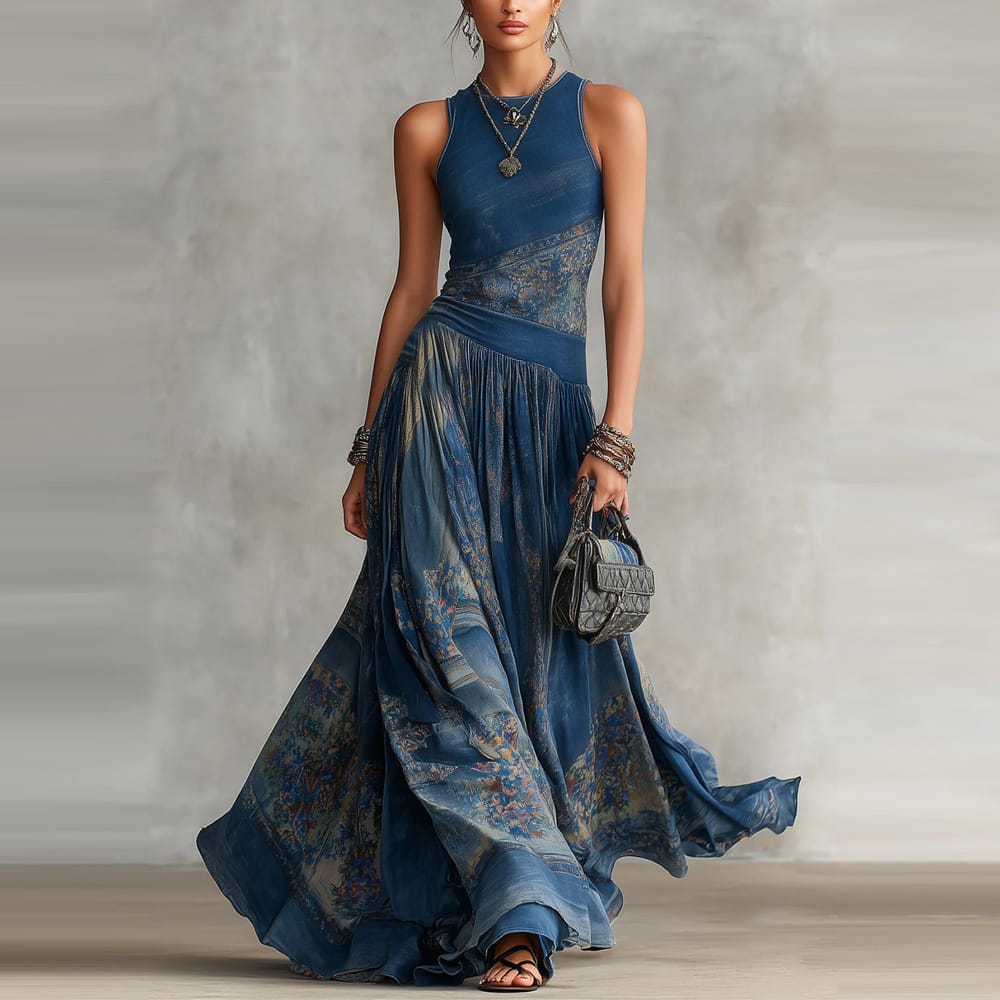 Digital-print Sleeveless Tank Dress