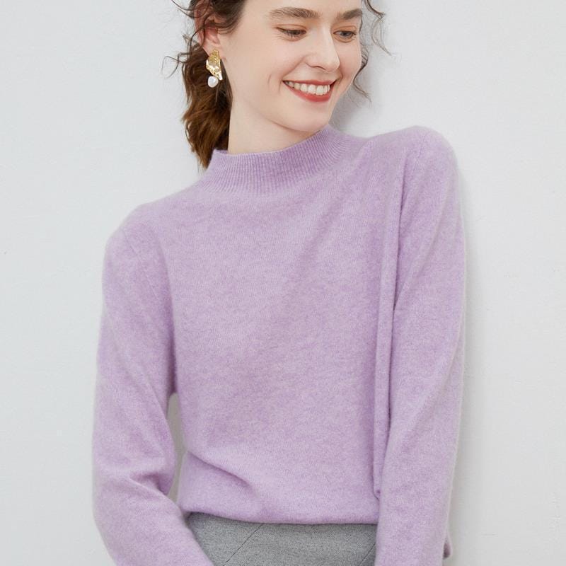 Half-high-neck Solid-color Loose-fit Pullover Knit Sweater - Image 6
