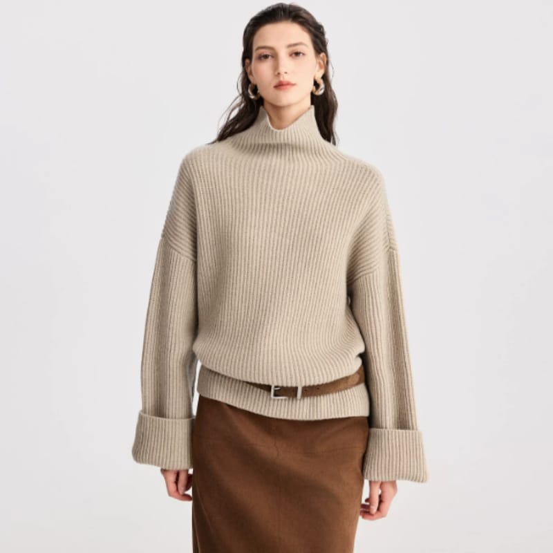 High-necked Chiffon All-wool Heavyweight Sweater