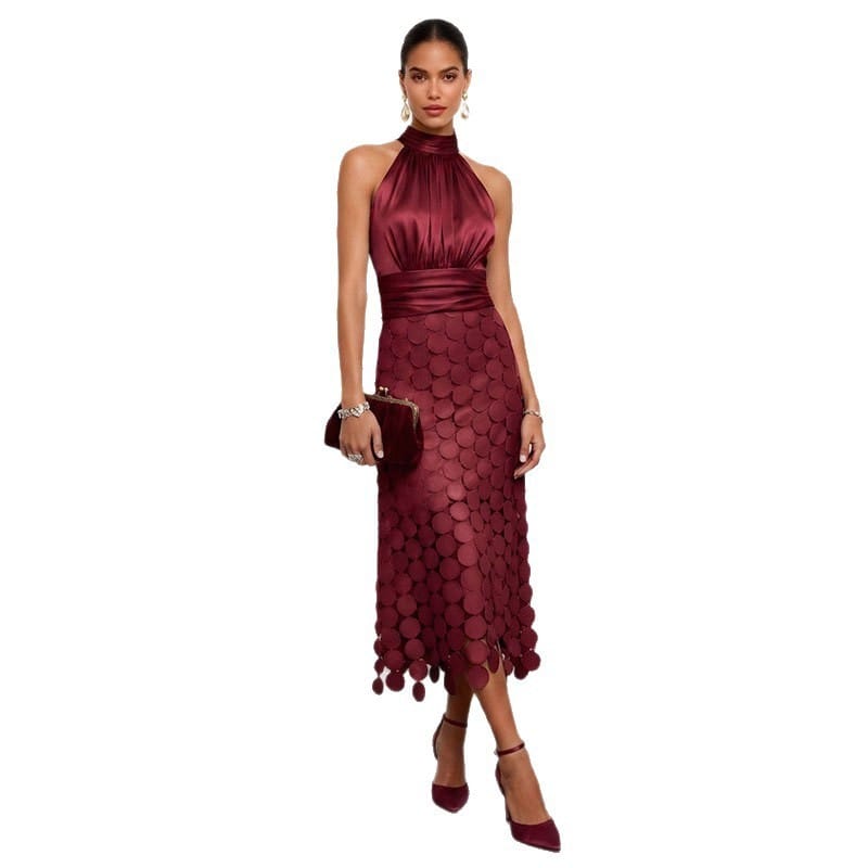 Summer New Arrival French-Style Geometric Round-Skirt Halter-Neck Chic Dress - Image 6