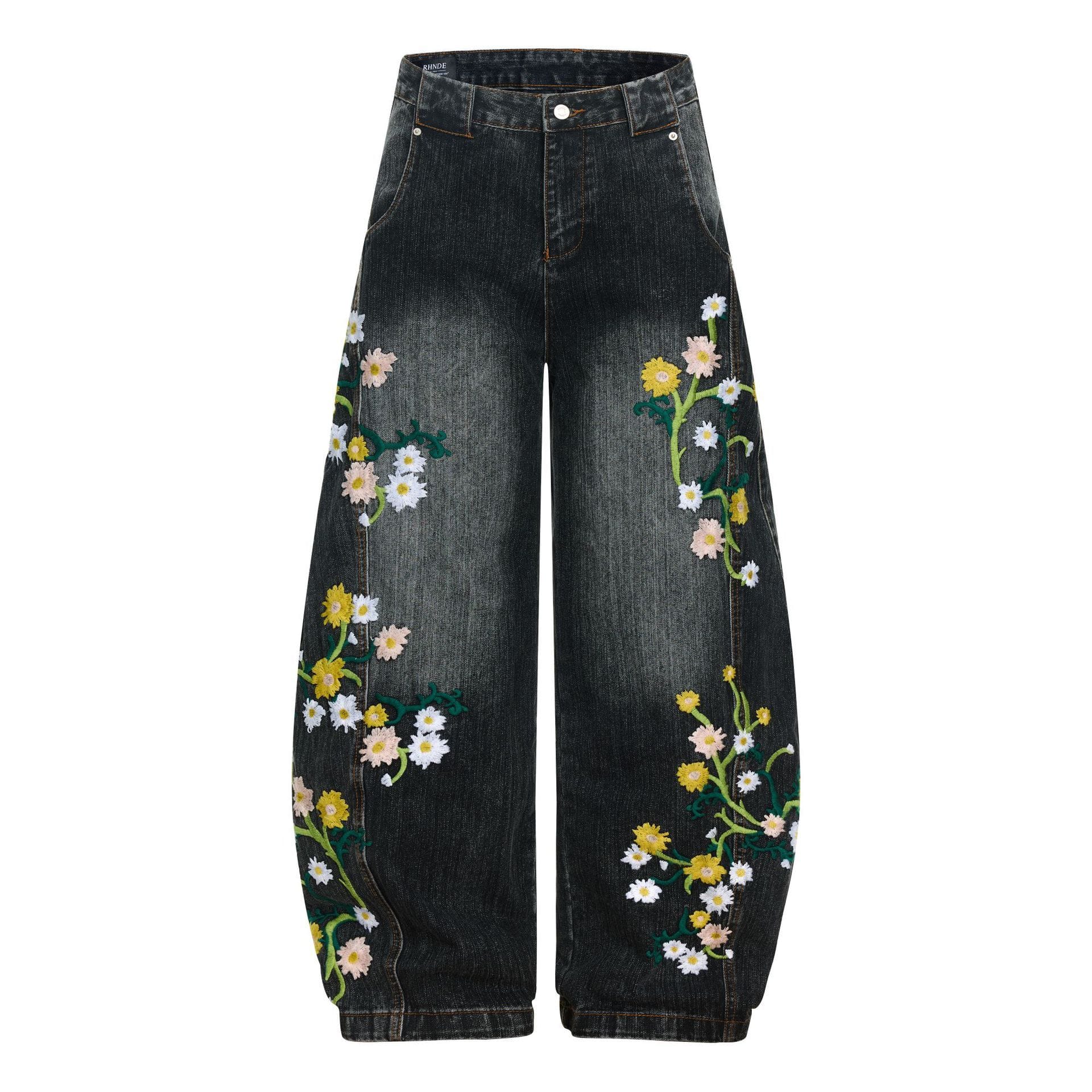 Womens High-waisted Relaxed-fit Floral-embroidered Jeans - Image 5