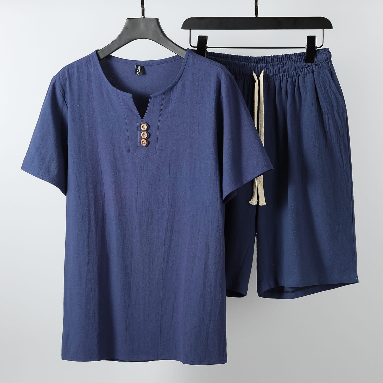 Mens Retro Linen Short-sleeve T-shirt Set - Image 4
