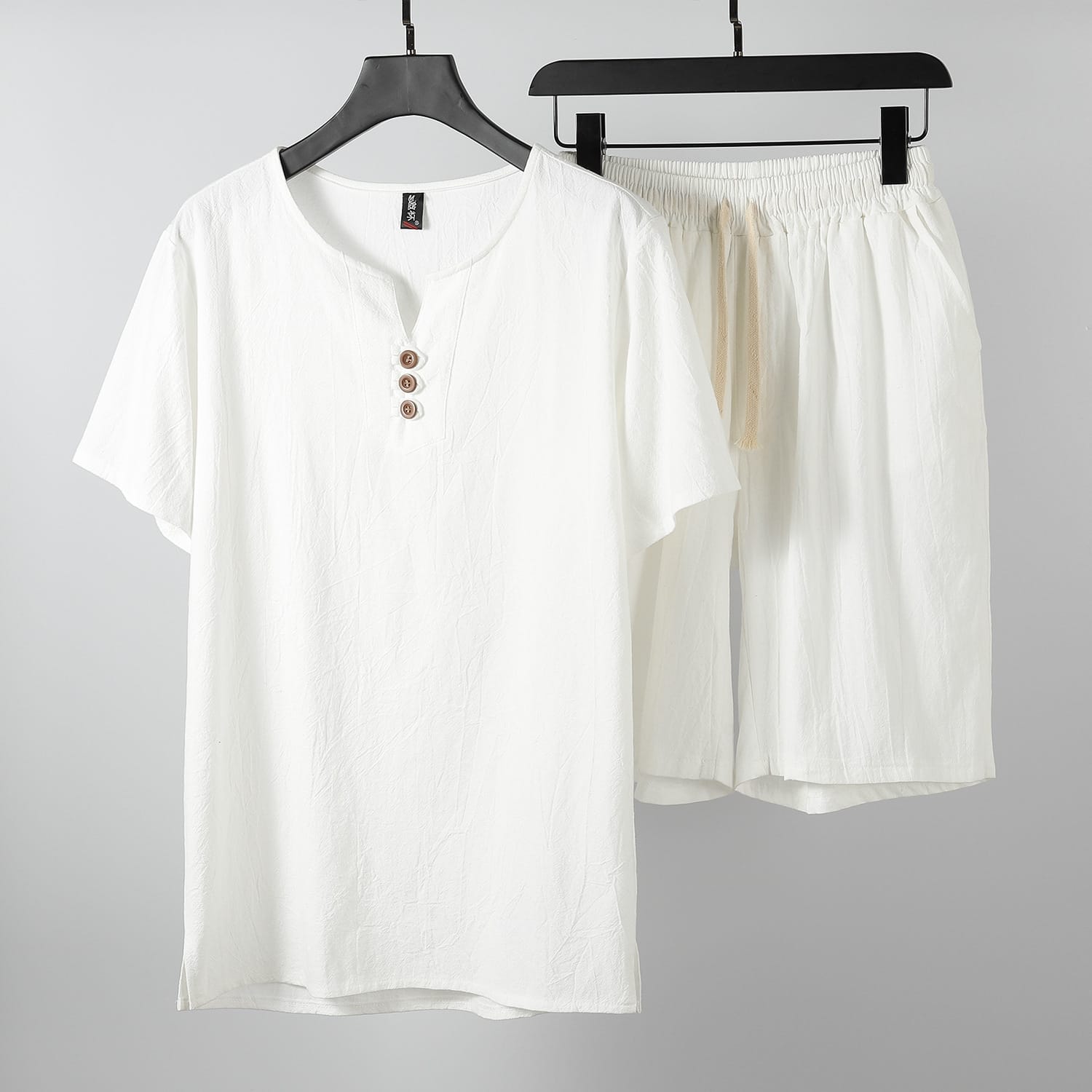 Mens Retro Linen Short-sleeve T-shirt Set - Image 3